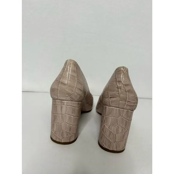1 State Heel Pumps Size 9 Pink Leather Croc Print Block Heel