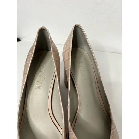 1 State Heel Pumps Size 9 Pink Leather Croc Print Block Heel