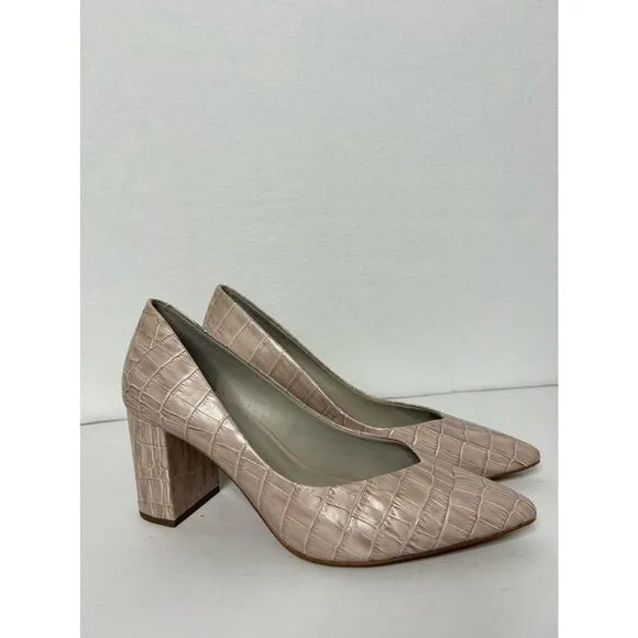 1 State Heel Pumps Size 9 Pink Leather Croc Print Block Heel