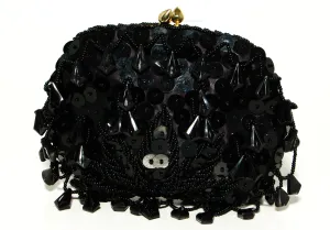 1950's Black Beaded Sequin Evening Bag