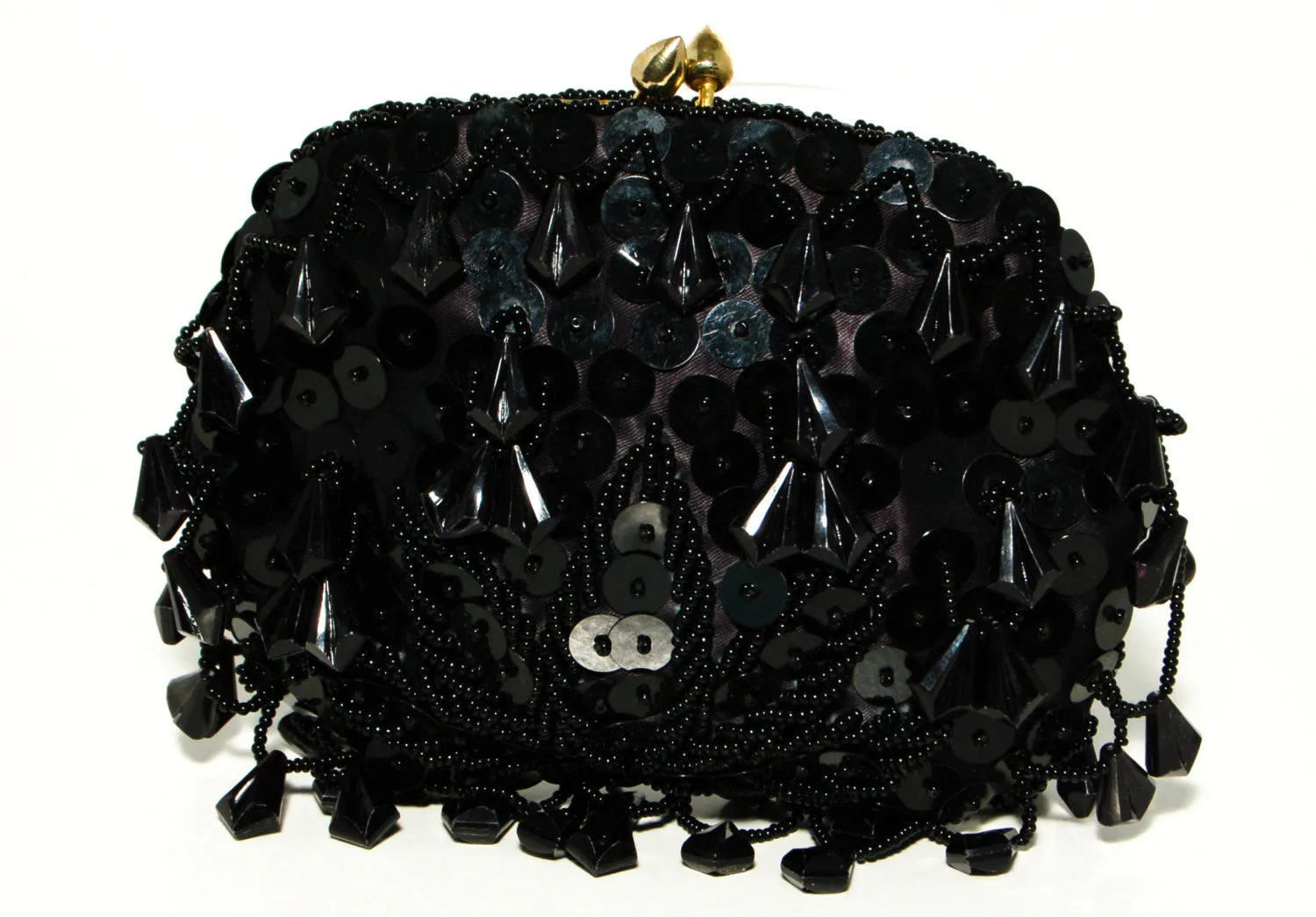1950's Black Beaded Sequin Evening Bag