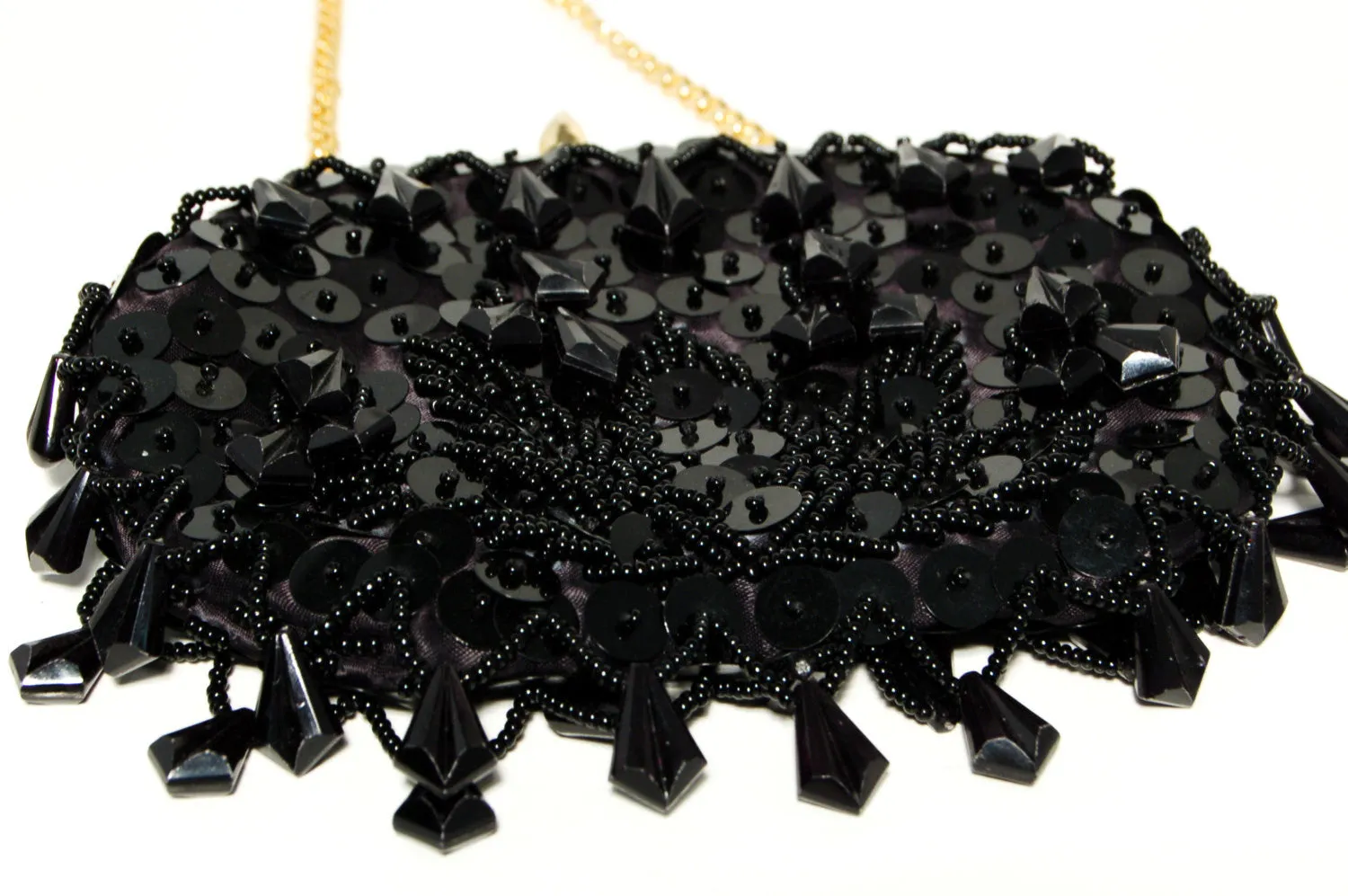 1950's Black Beaded Sequin Evening Bag
