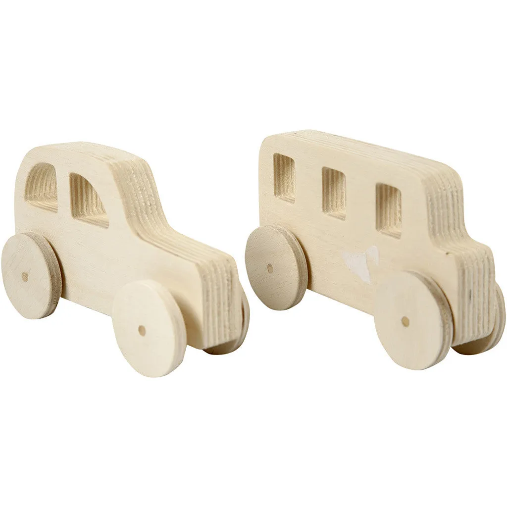 2 x Plywood Cars Vehicles Decoration Crafts 12x3.5x6 cm
