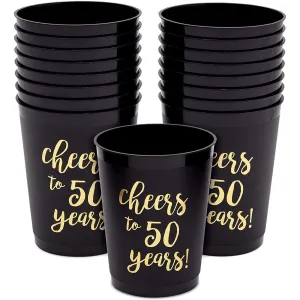 50th Birthday Party Cups Cheers to 50 Years (16 Oz 16 Pack) Black