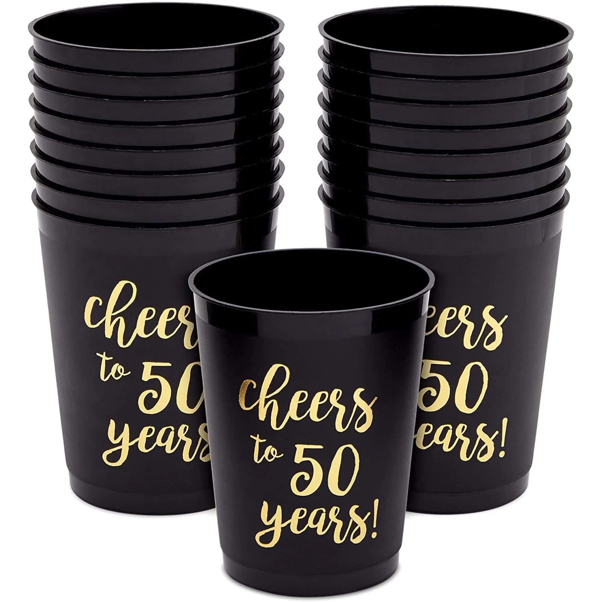 50th Birthday Party Cups Cheers to 50 Years (16 Oz 16 Pack) Black