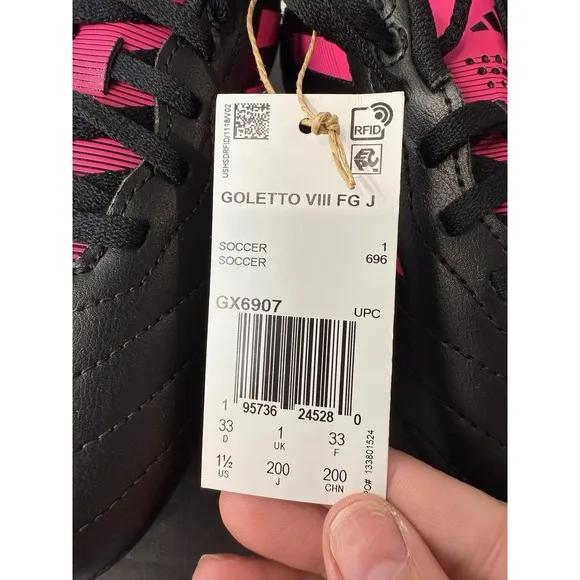 Adidas Goletto VIII FG J Cleats Girl's Youth 1.5 Soccer  Spiked Black Pink New