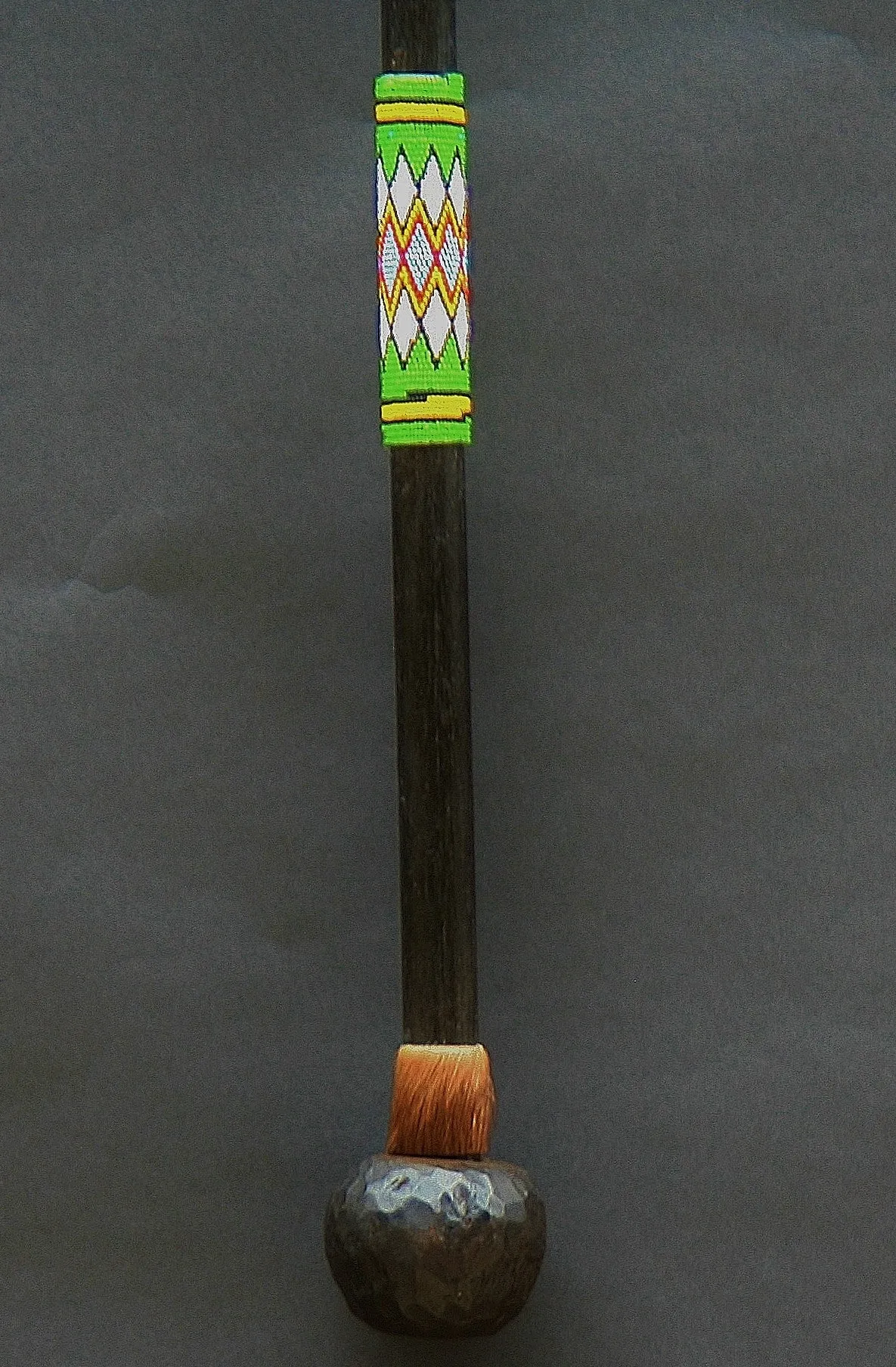 African Knobkiere War Hunting Club Hand-Carved & Beaded