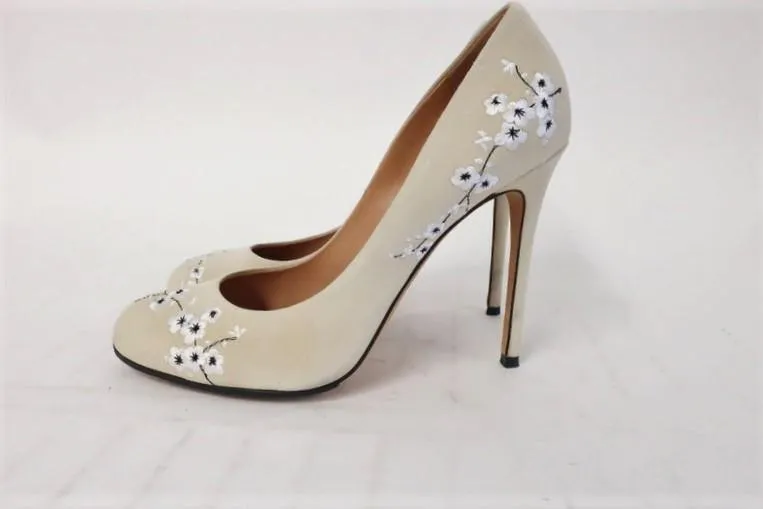 Alexa Wagner Pumps Princess Ric Floral-Embroidered Suede Size 38 High Heel