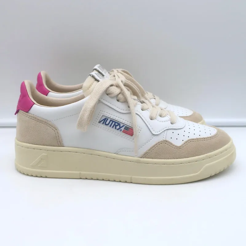 Autry Medalist Low Top Sneakers White & Pink Leather Size 38