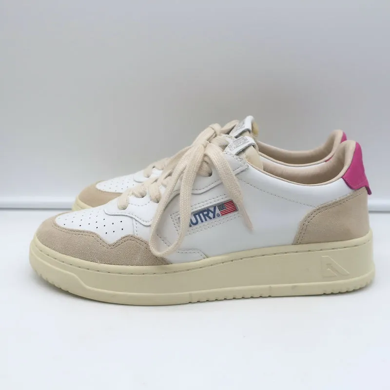 Autry Medalist Low Top Sneakers White & Pink Leather Size 38