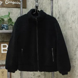 Ava & Viv Women's Plus Size Sherpa Zip Pocket Jacket Black X