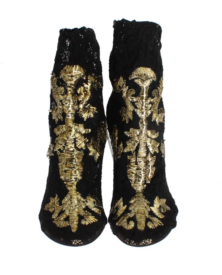 Black Lace Gold Baroque Suede Pumps