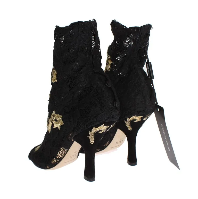 Black Lace Gold Baroque Suede Pumps
