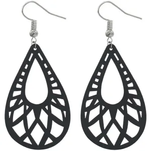 Black Large Cutout Teardrop Wooden Earrings