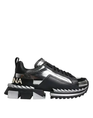 Black Silver SUPER KING Leather Sneaker Shoes