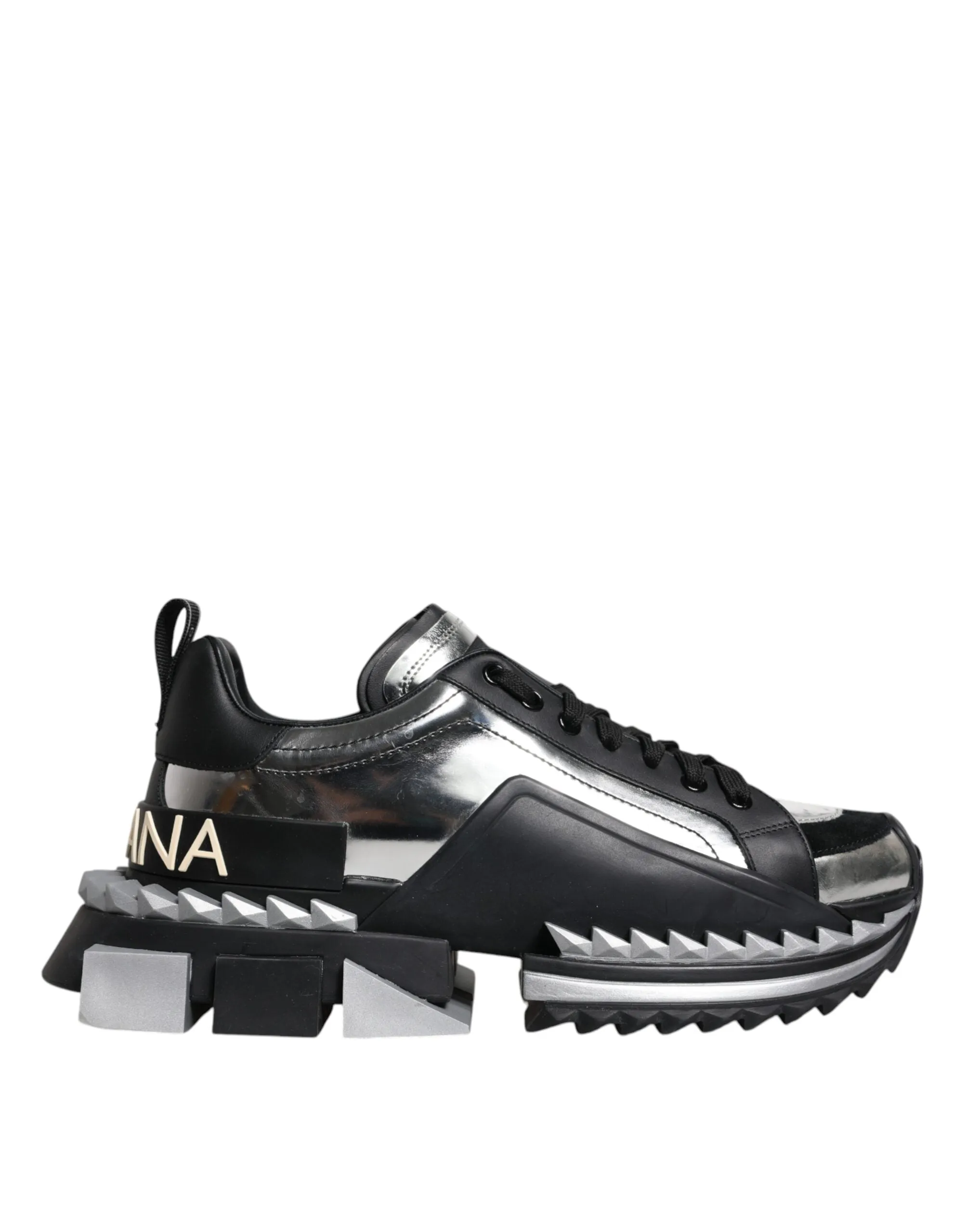 Black Silver SUPER KING Leather Sneaker Shoes