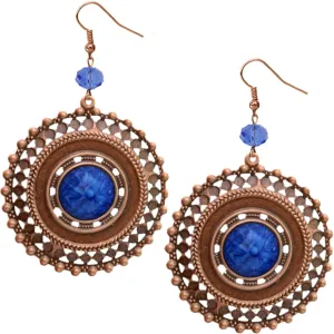 Blue Beaded Rose Gold Cutout Earrings