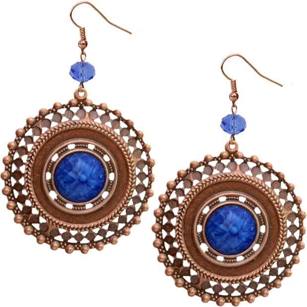 Blue Beaded Rose Gold Cutout Earrings