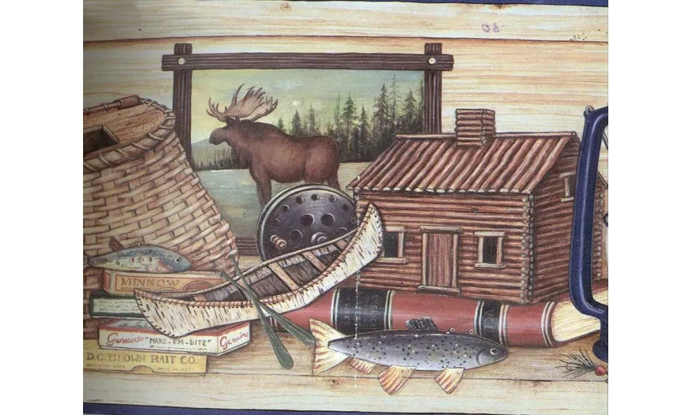 Blue Cream Wooden Hunting Gear 30682230 Wallpaper Border