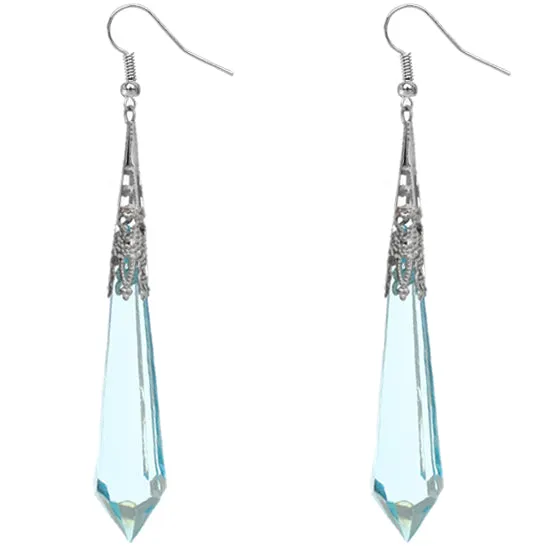 Blue Faux Crystal Pointy Earrings