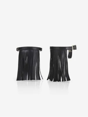 Boho Vegan Leather Fringe Ankle Straps | Midnight Blak