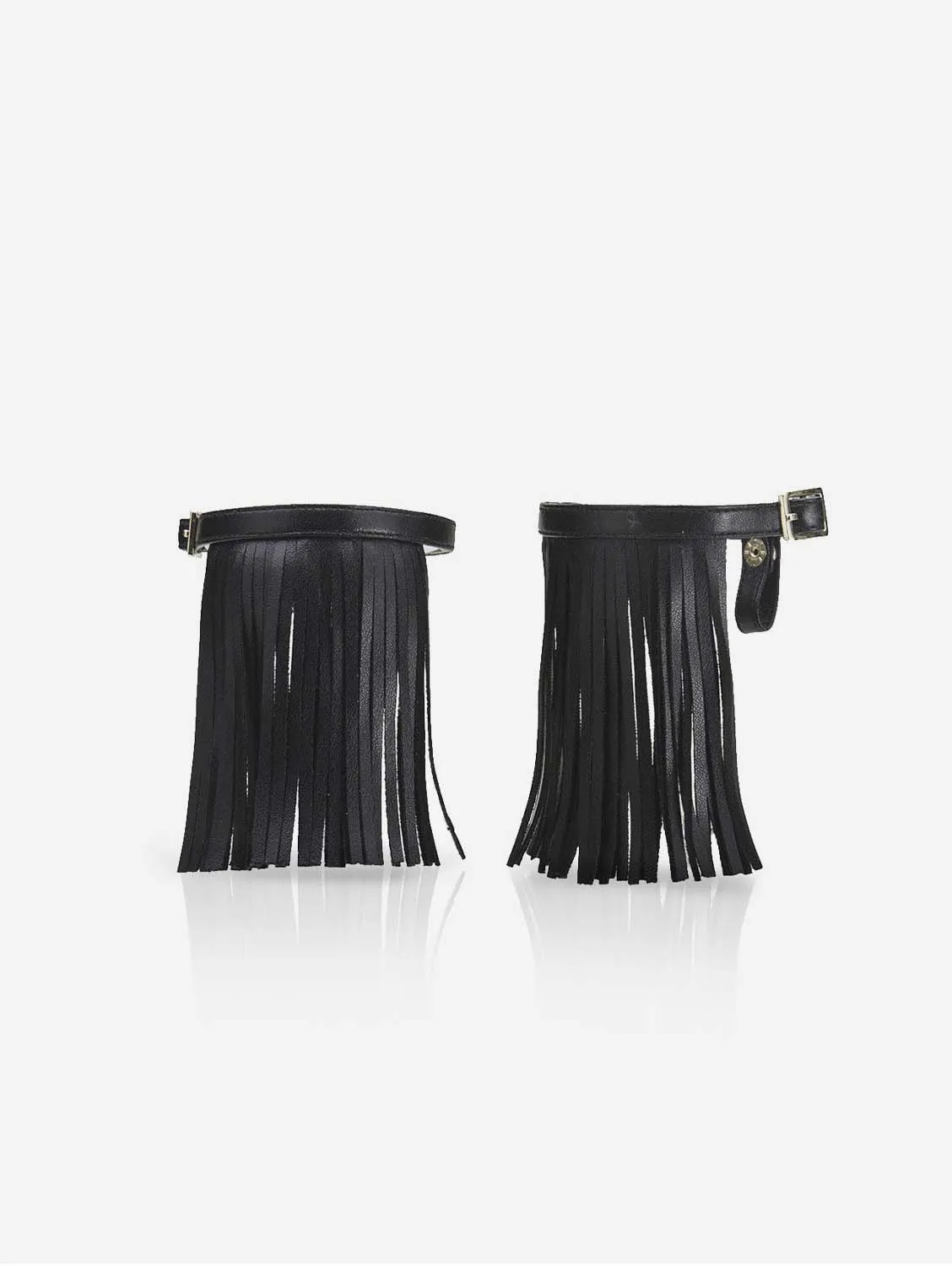 Boho Vegan Leather Fringe Ankle Straps | Midnight Blak