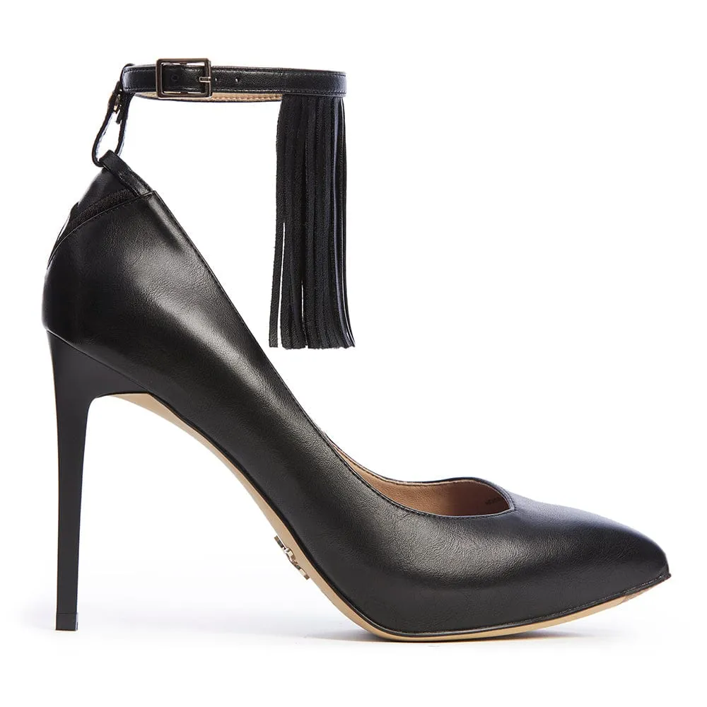 Boho Vegan Leather Fringe Ankle Straps | Midnight Blak