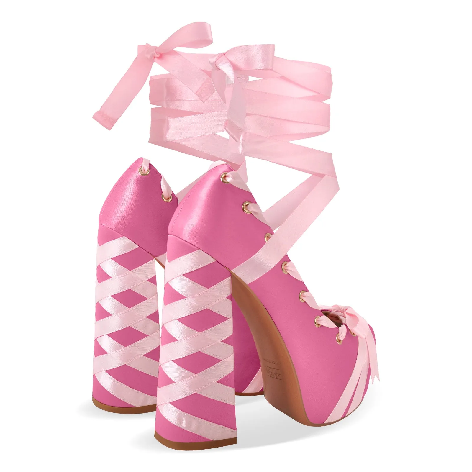 Bow Lolita Platform Lace-up Chunky Heel Pumps