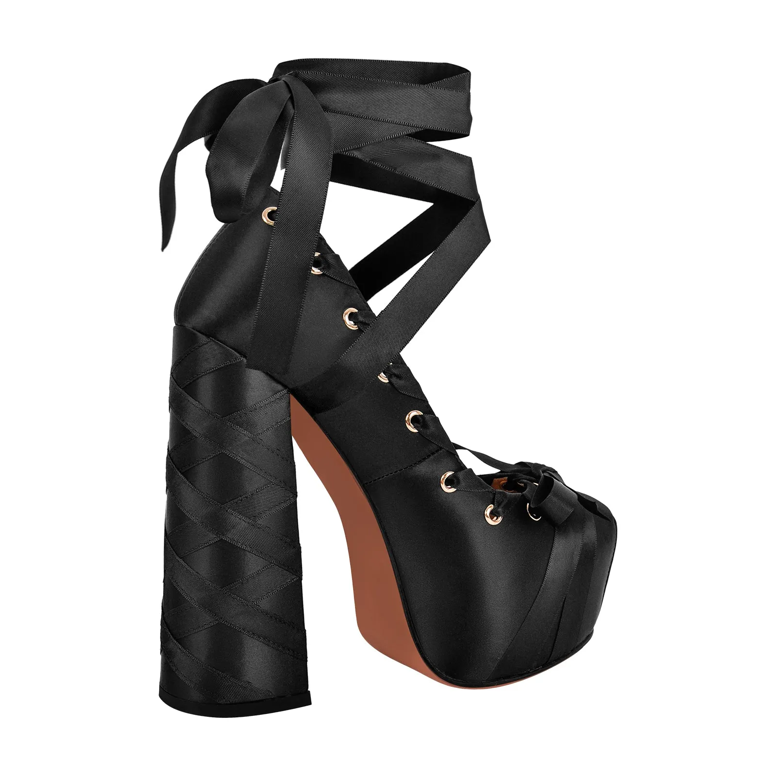 Bow Lolita Platform Lace-up Chunky Heel Pumps