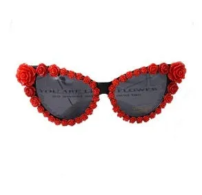 Brand Design Baroque Cat Eye Flowers Black Sunglasses Charm Women Casual Sun Beach Crystal Rhinestone Designer Sunglasses Gifts