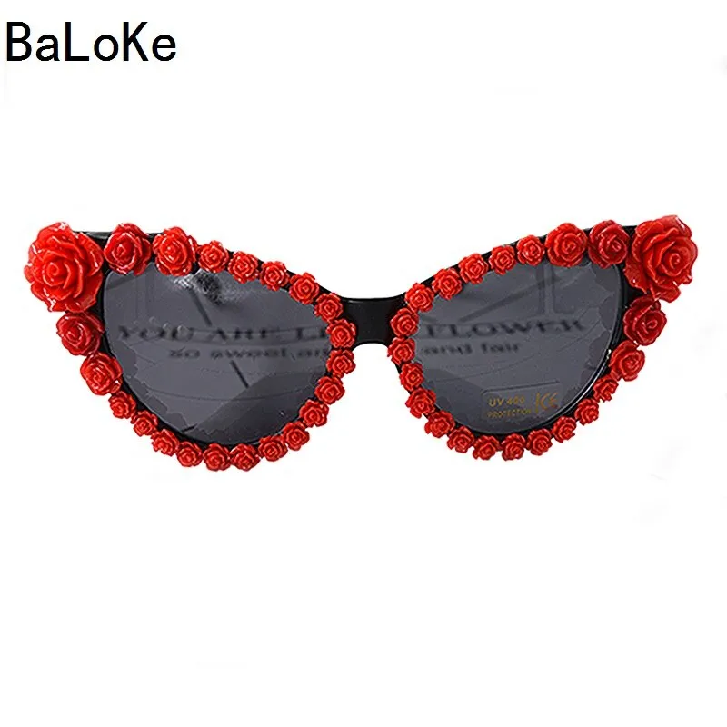 Brand Design Baroque Cat Eye Flowers Black Sunglasses Charm Women Casual Sun Beach Crystal Rhinestone Designer Sunglasses Gifts