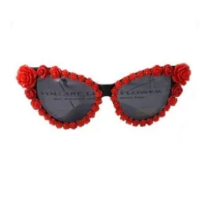 Brand Design Baroque Cat Eye Flowers Black Sunglasses Charm Women Casual Sun Beach Crystal Rhinestone Designer Sunglasses Gifts