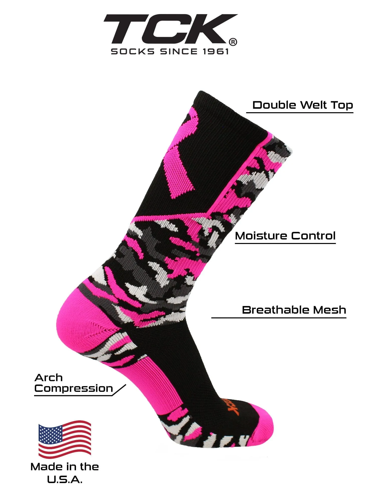 Breast Cancer Awareness Camo Crew Socks