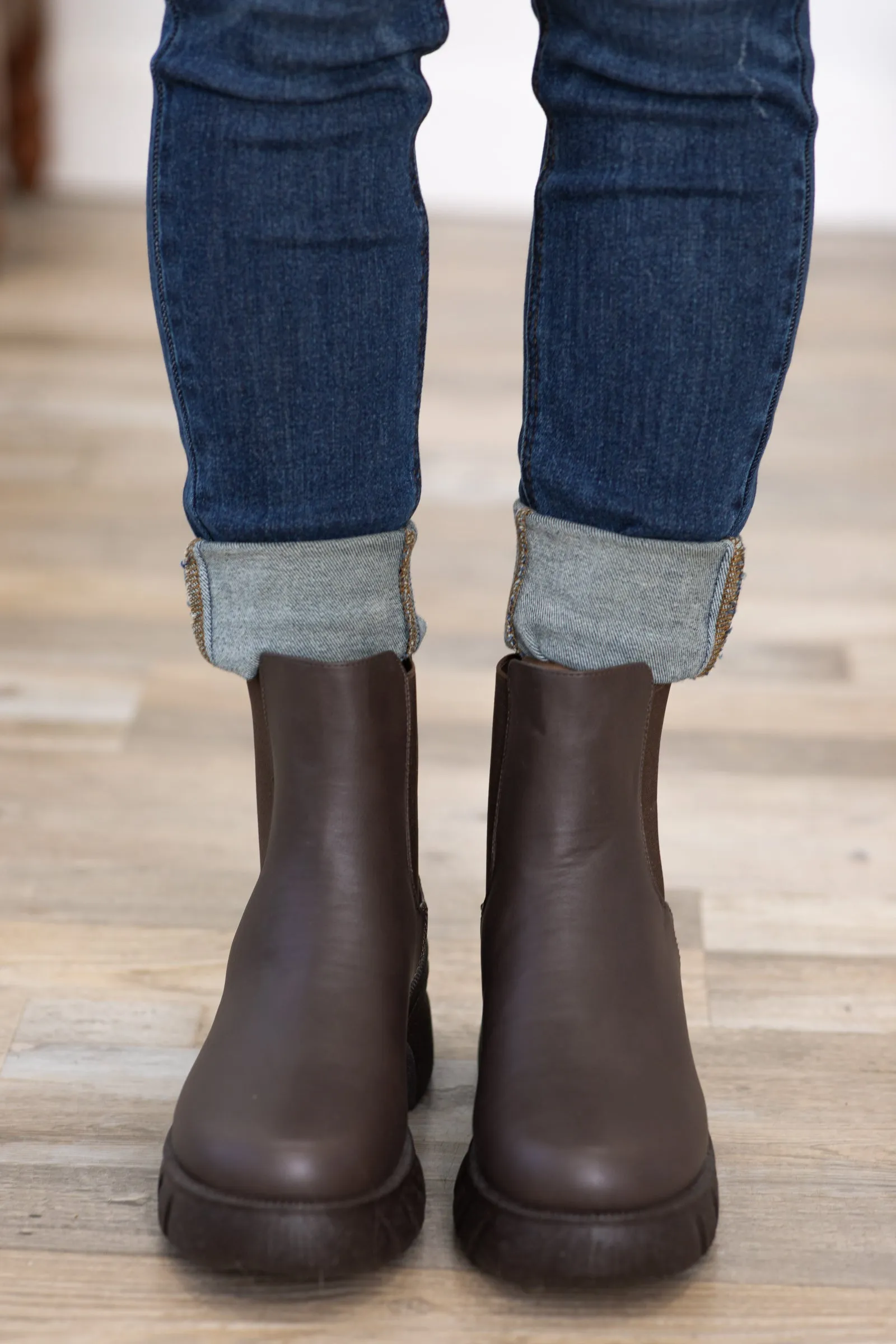 Brown Lug Sole Pull On Boots