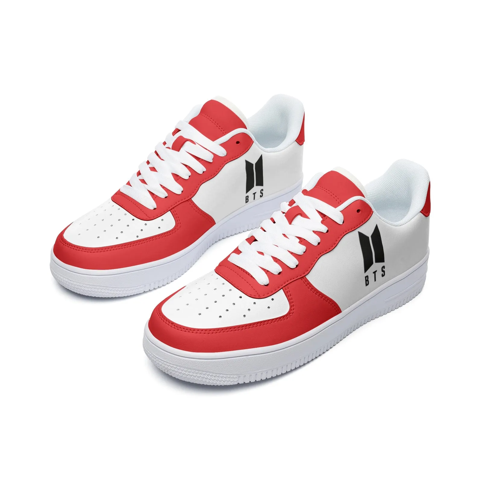 BTS Logo Unisex Low Top Leather Sneakers Red