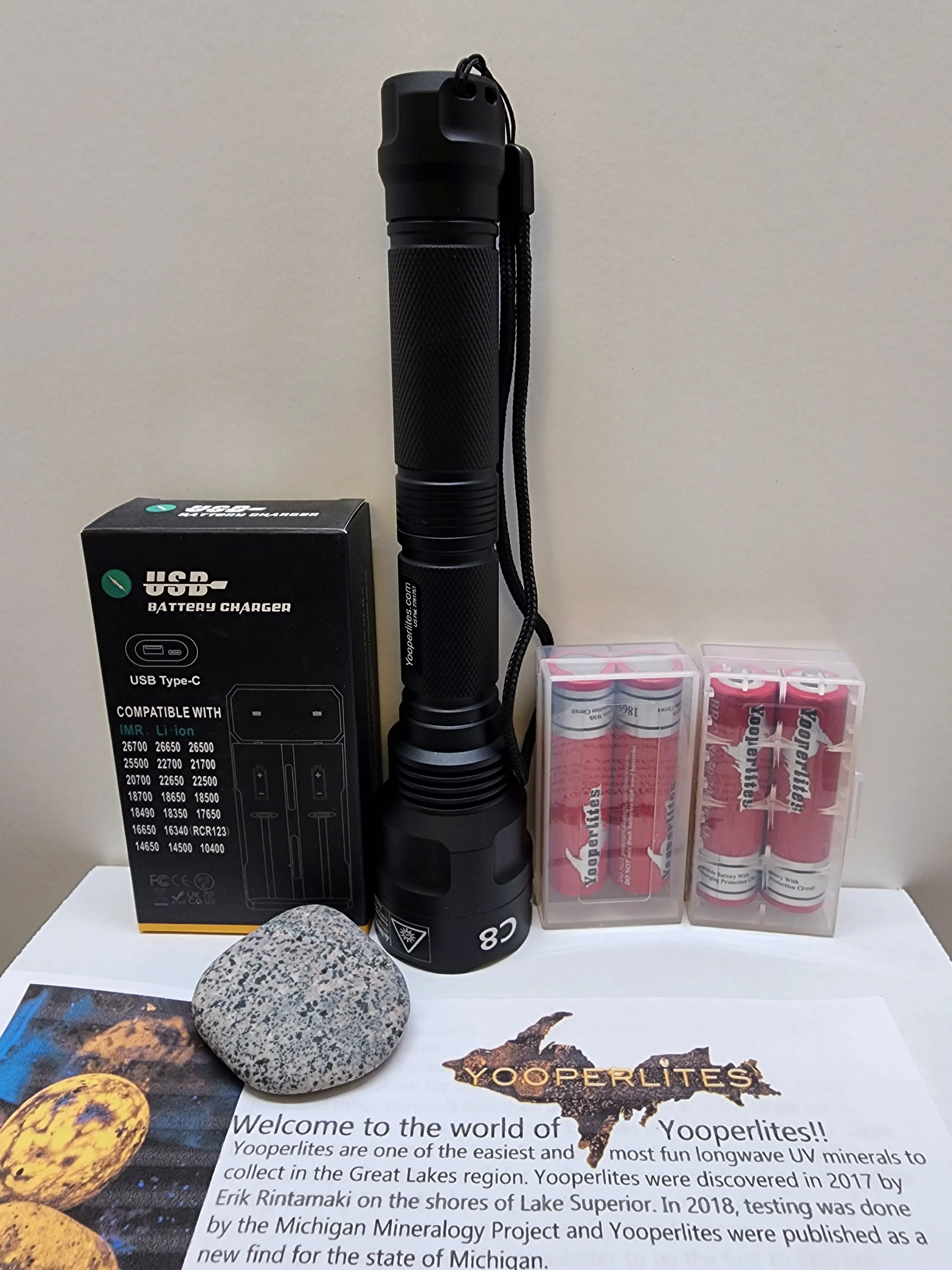 C8 Convoy Longwave 365nm Filtered UV Flashlight - Yooperlite Hunter Package w/ 2 slot usb charger