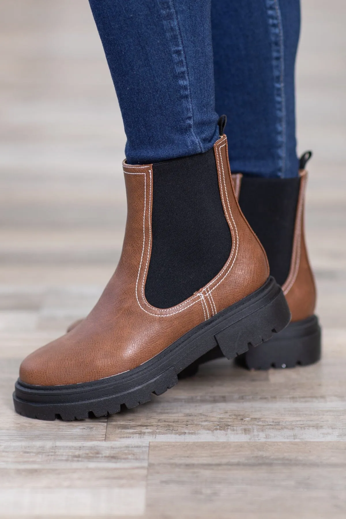Camel and Black Lug Sole Boots