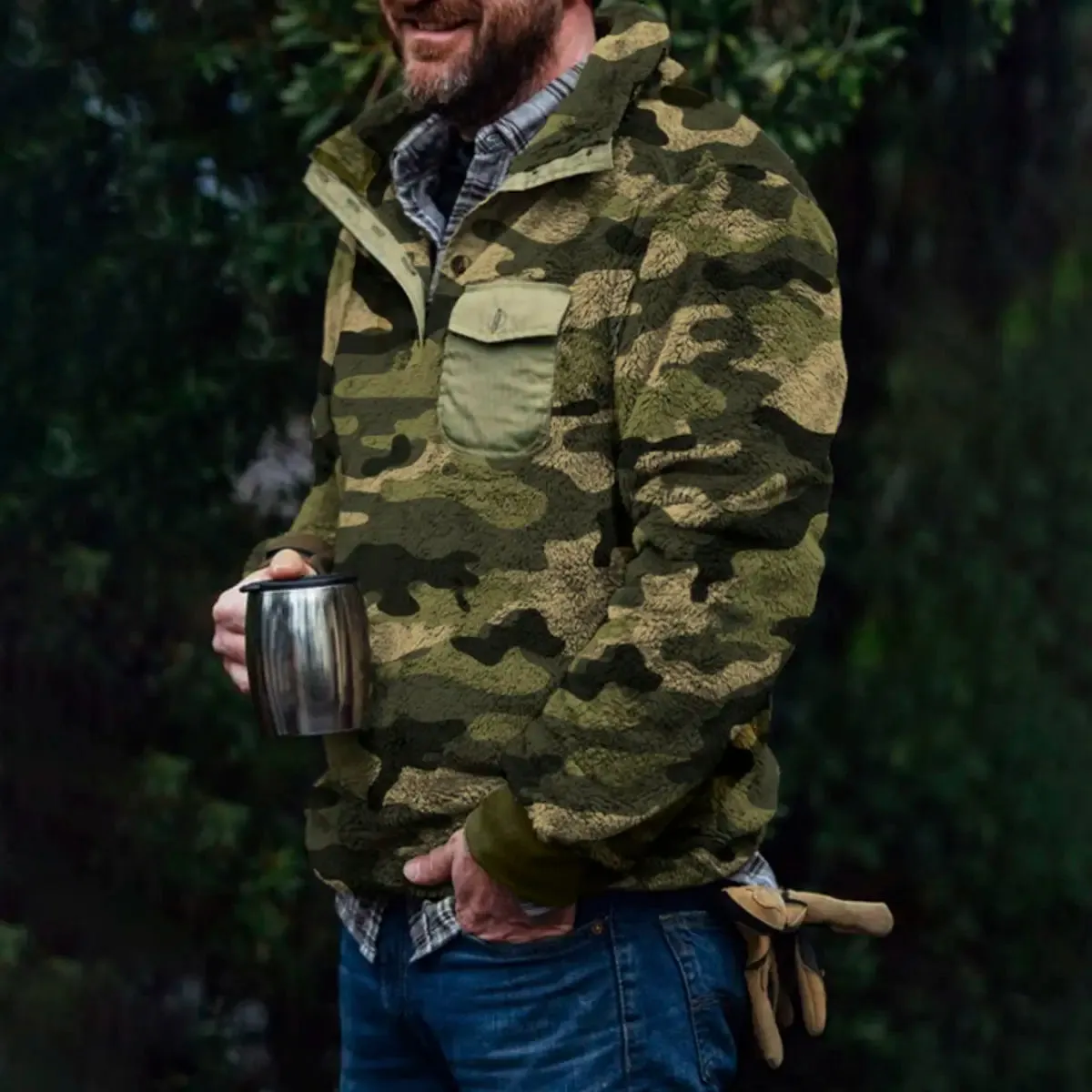 Camouflage Winter Warm Pocket Flannel Men's Jacket