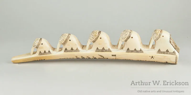 Carved and Scrimshawed Walrus Ivory Tusk
