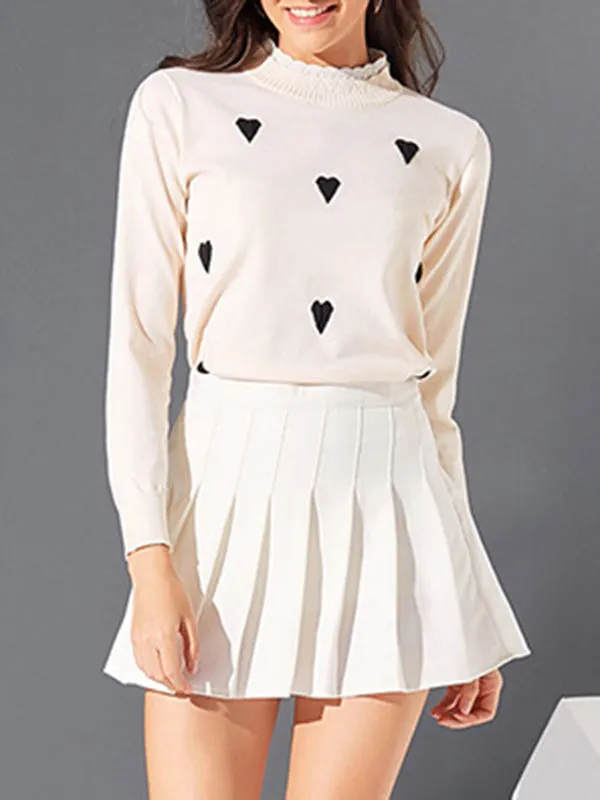Casual Sweater Collar Round Neck Slim Female Love Wooden Ear Sweater Top