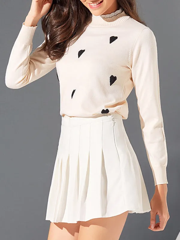 Casual Sweater Collar Round Neck Slim Female Love Wooden Ear Sweater Top