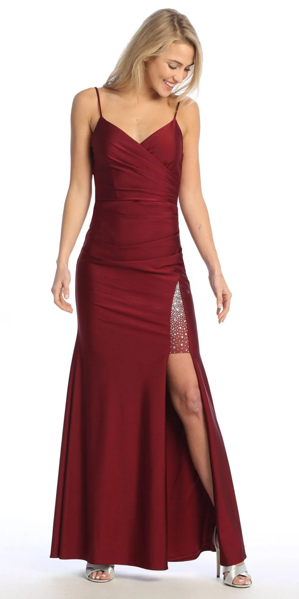 Celavie 6588-L Long Sweetheart Thin Strap Leg Slit Corset Evening Gown