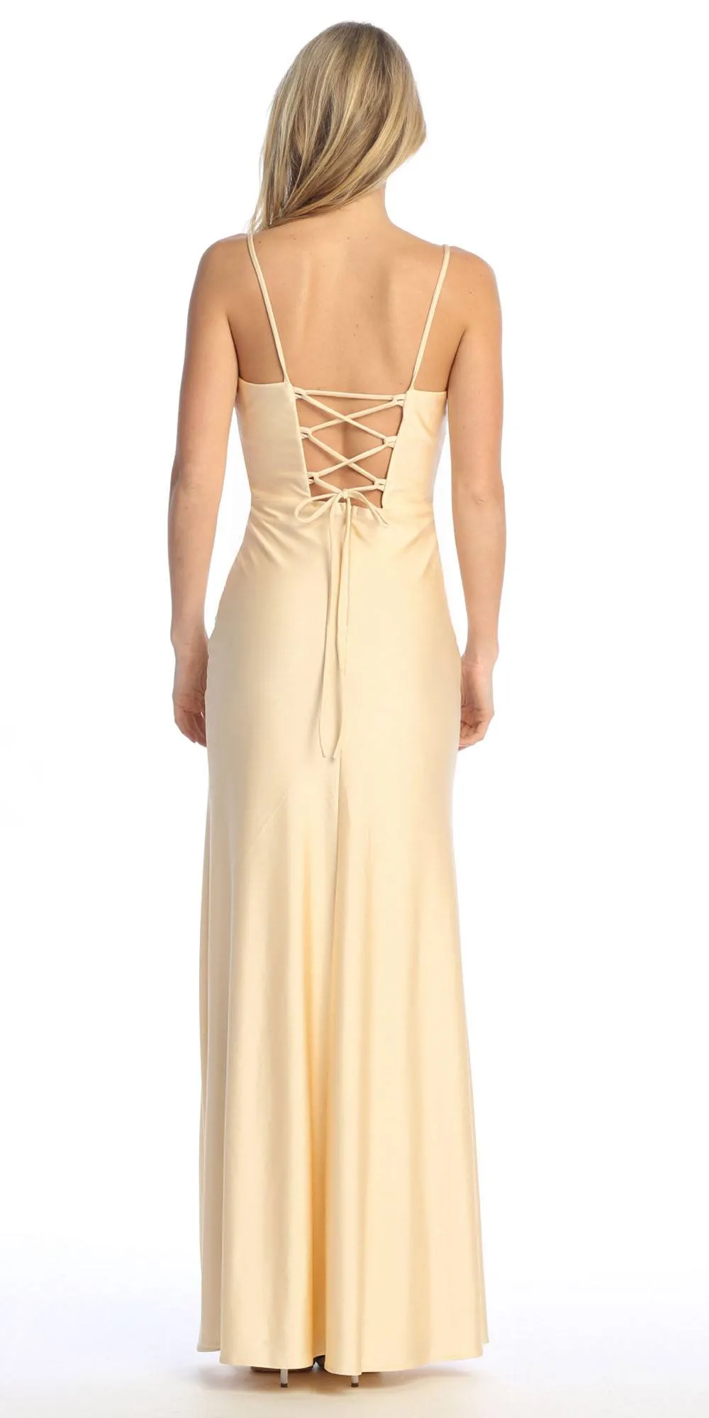 Celavie 6588-L Long Sweetheart Thin Strap Leg Slit Corset Evening Gown