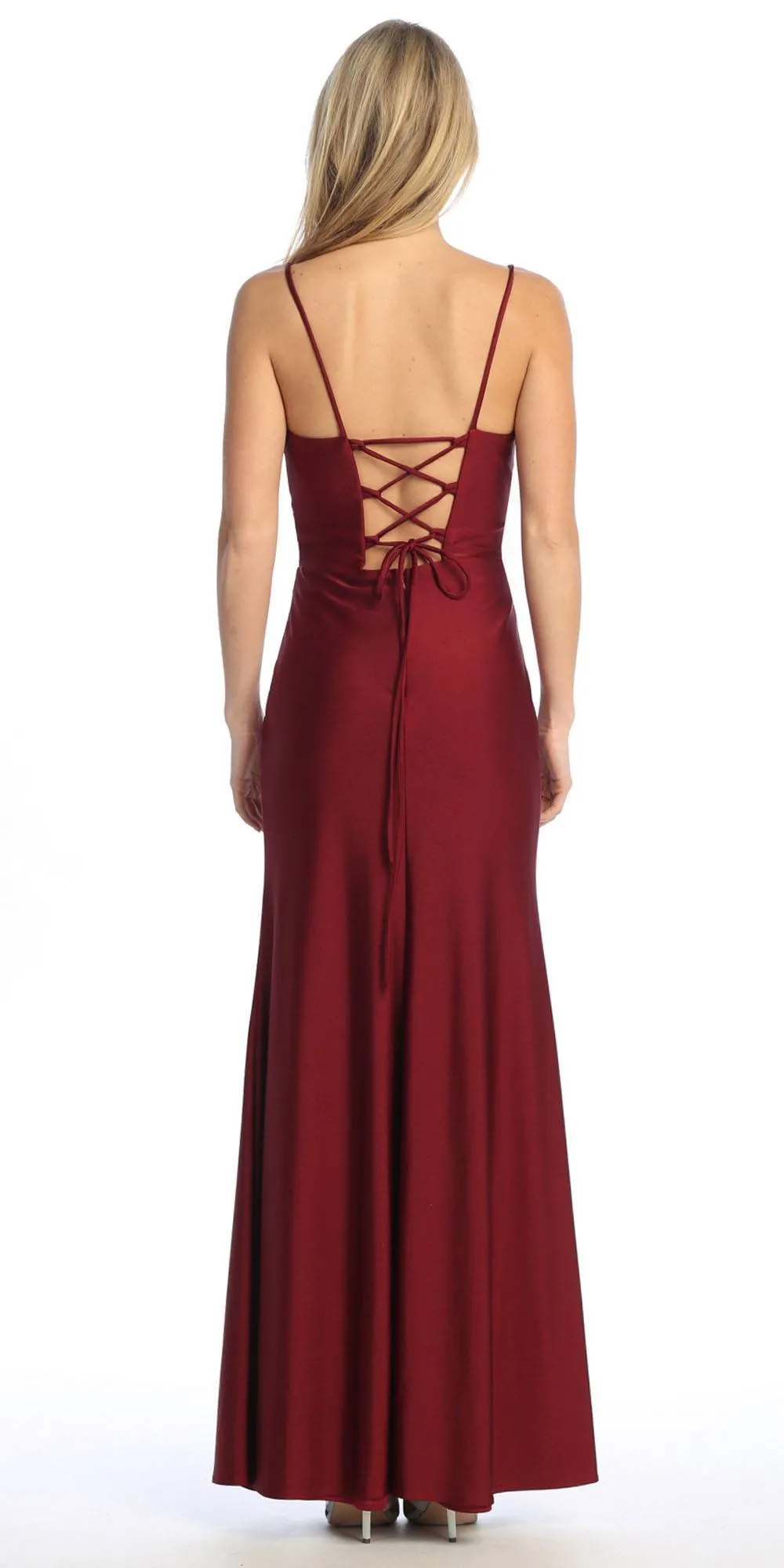 Celavie 6588-L Long Sweetheart Thin Strap Leg Slit Corset Evening Gown
