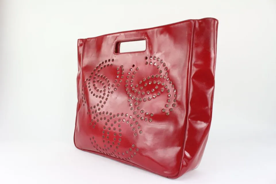 Chanel Red Patent 3 CC Perforated Tote Bag 7C1021