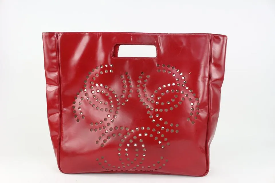 Chanel Red Patent 3 CC Perforated Tote Bag 7C1021