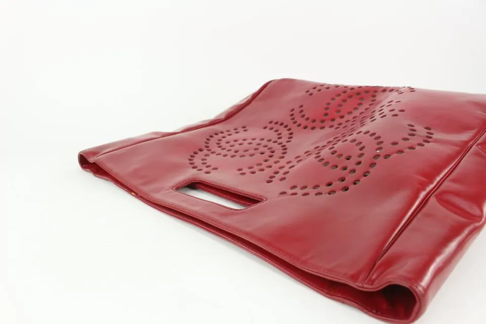 Chanel Red Patent 3 CC Perforated Tote Bag 7C1021
