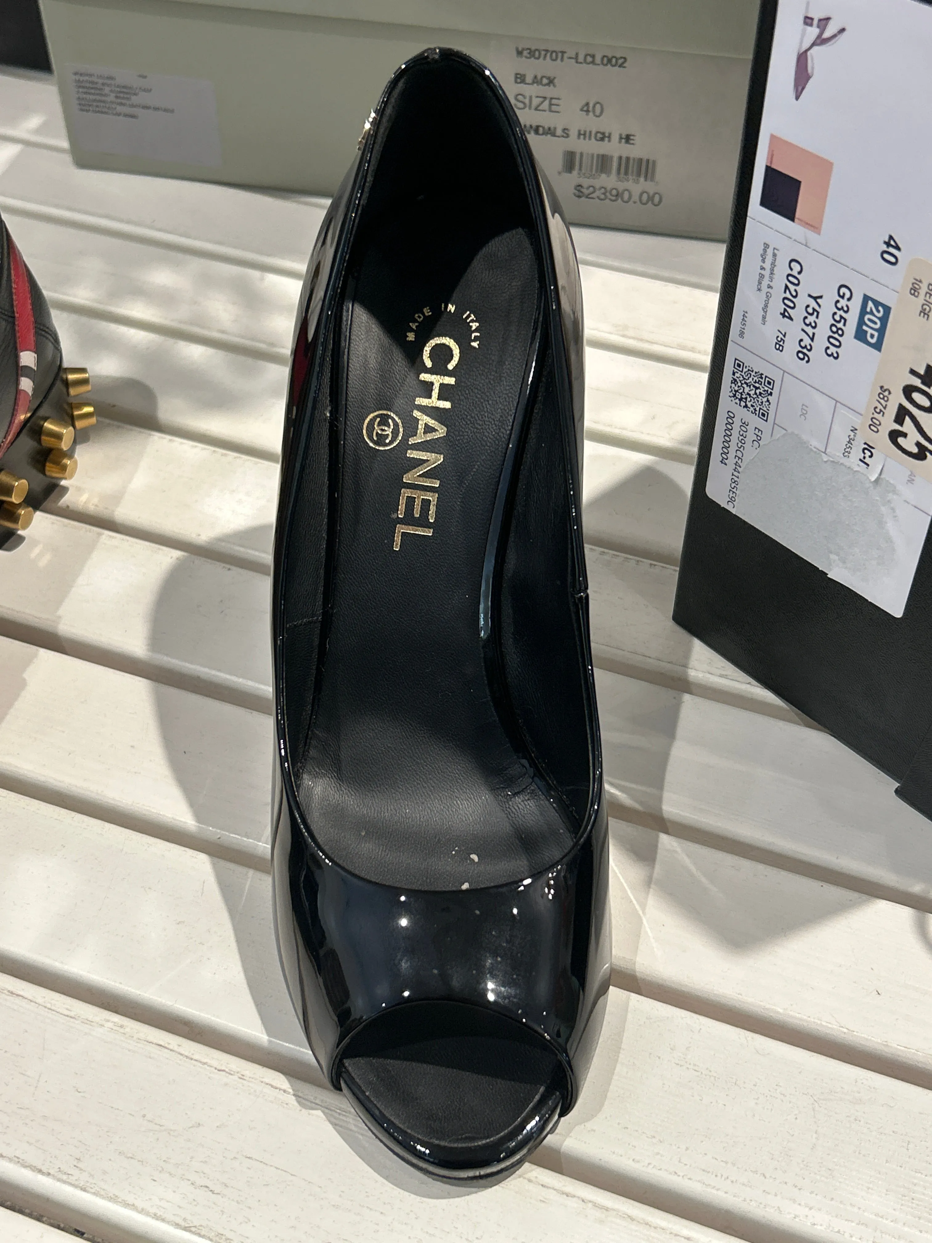 Chanel Shoes, Black Patent Leather Pumps (size 40)