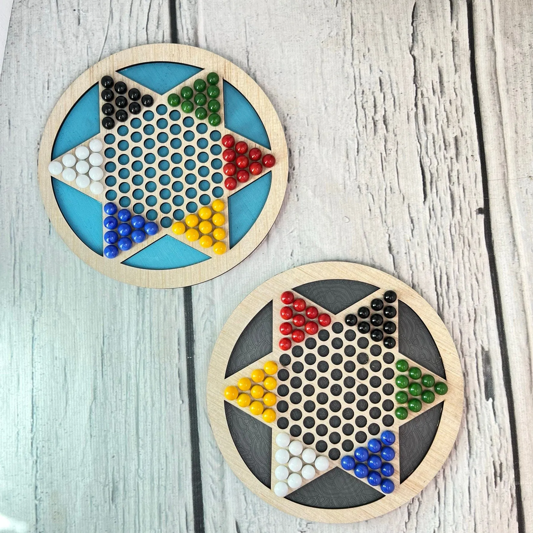 Chinese Checkers Wooden Board Game, Wood Toy Games for Kids with Glass Marbles, Family Game Night