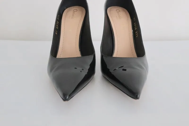 Christian Dior D-Moi Pumps Black Patent Leather Size 37.5 Pointed Toe Heel